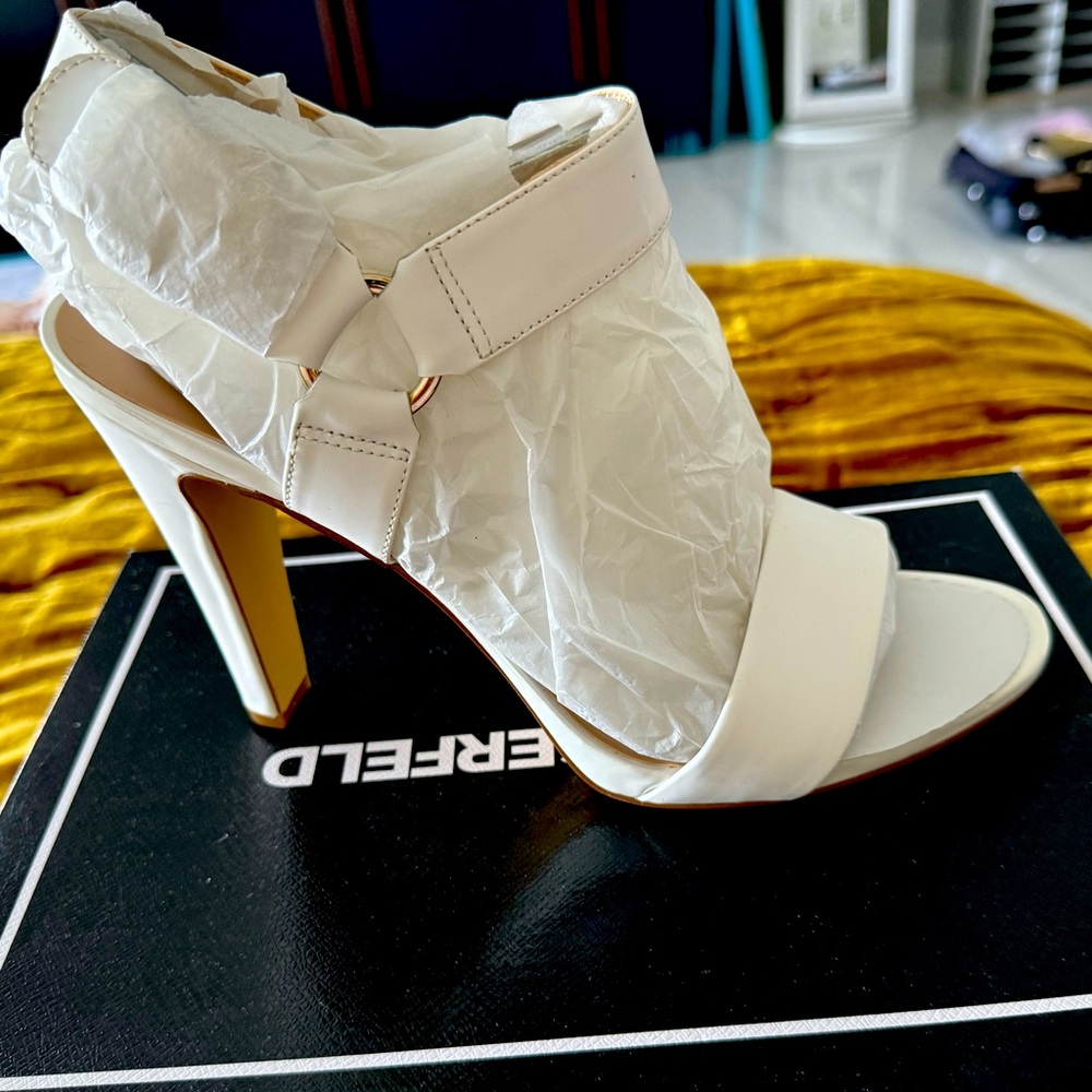Karl Lagerfeld Paris Cieone White Patent Leather High Heel Sandals Size 10